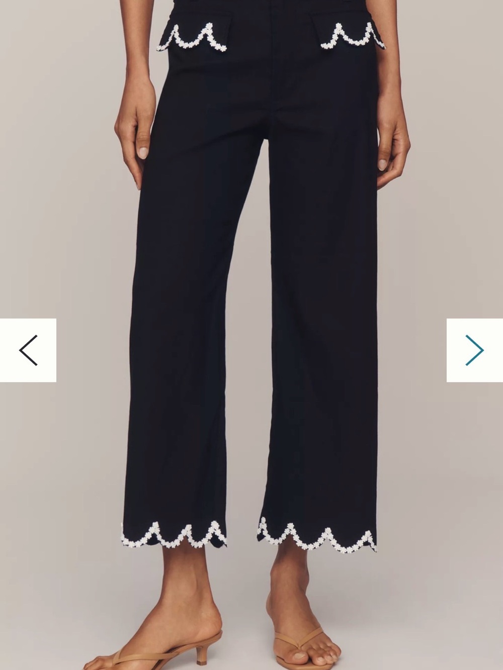 Maeve Black Wide-Leg Pants with White Scallop Trim - Picture 2 of 4